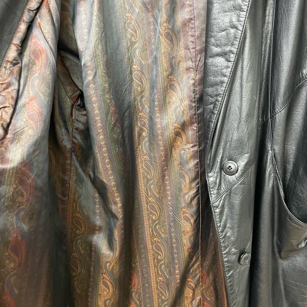 VTG G-III Genuine Leather Trench Coat Long Black Overcoat L Made in Indonesia - Picture 13 of 15